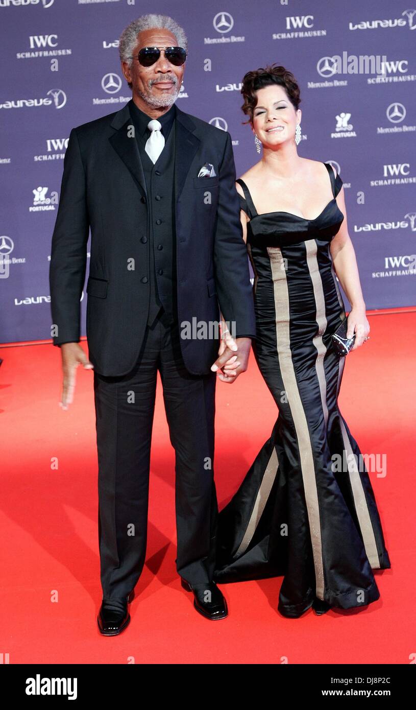 Morgan Freeman und Marcia Gay Harden bei der Verleihung des 6. Laureus Sports Awards in Portugal. Stockfoto