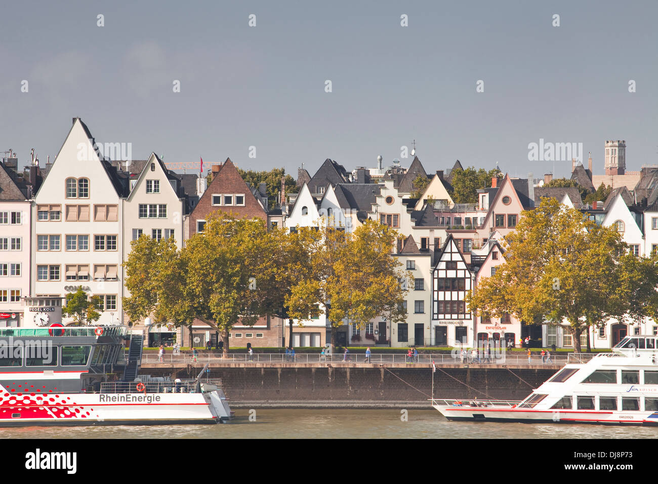 Die Altstadt von Köln über den Rhein. Stockfoto