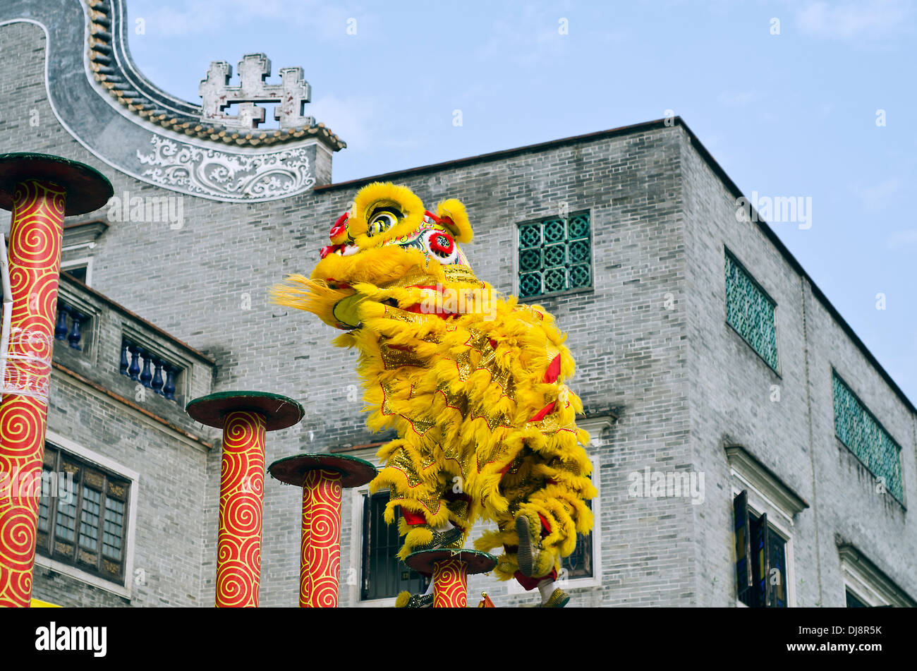 Löwentanz, Zumiao uralten Tempel, Foshan Guangzhou Stockfoto