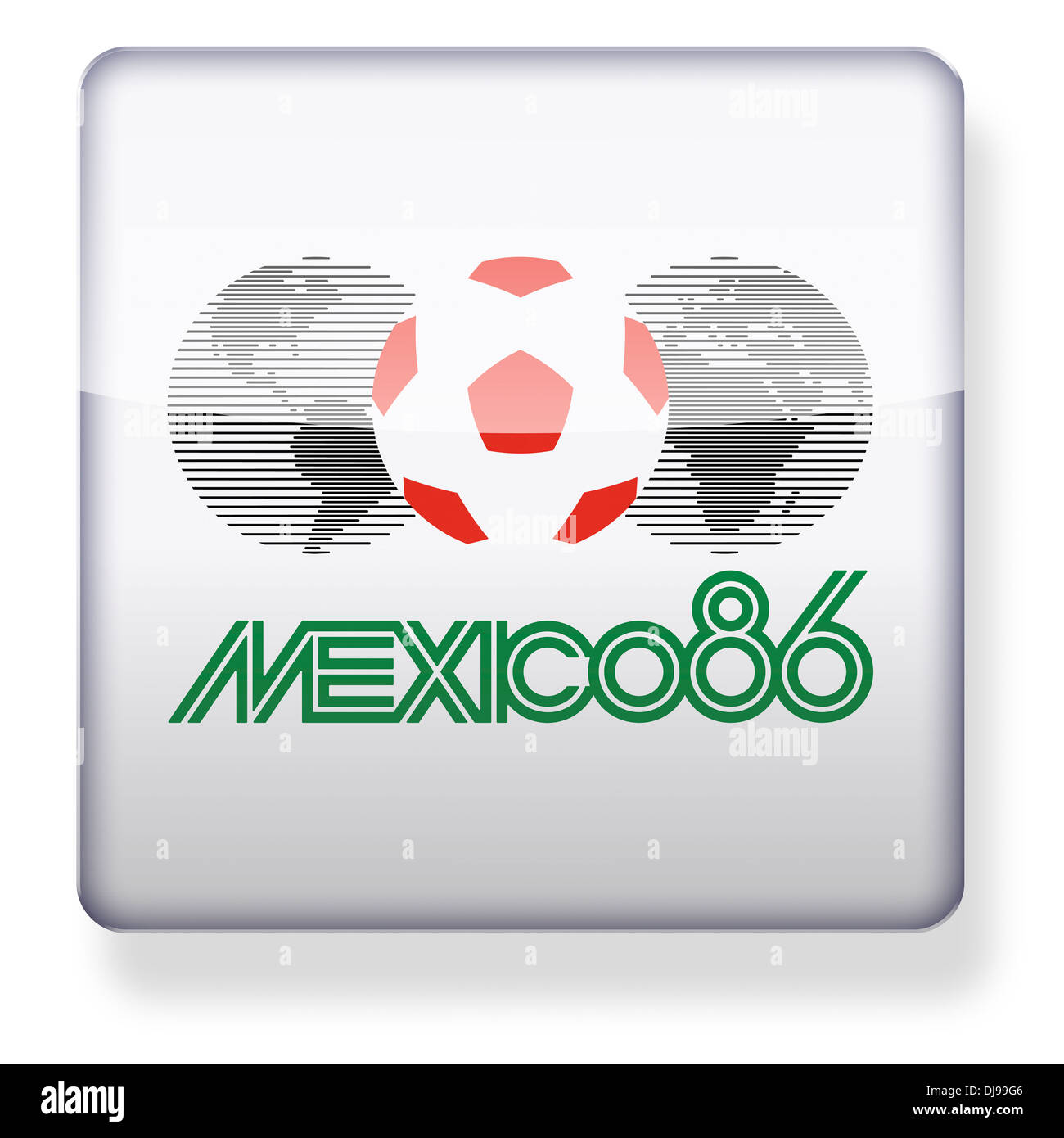 Mexico 1986 WM Logo als ein app-Symbol. Clipping-Pfad enthalten. Stockfoto