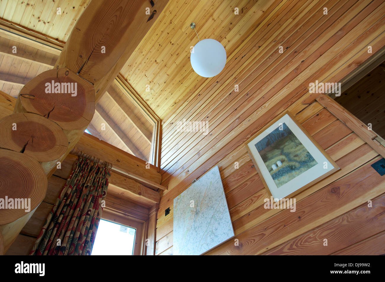 Decke von Eco Log Cabin, Shrophsire, UK Stockfoto