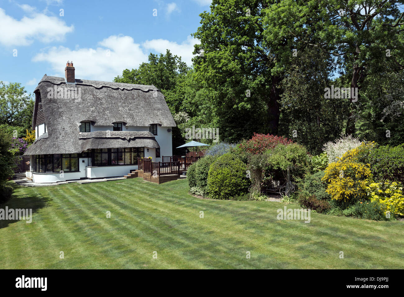 Reetdach-Ferienhaus Stockfoto