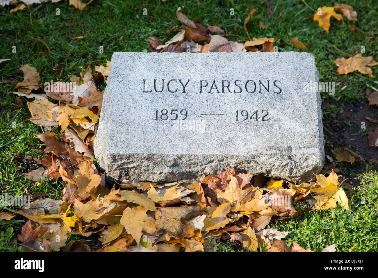 Forest Park, Illinois - das Grab von Arbeit Veranstalter Lucy Parsons in Forest Home Cemetery. Stockfoto