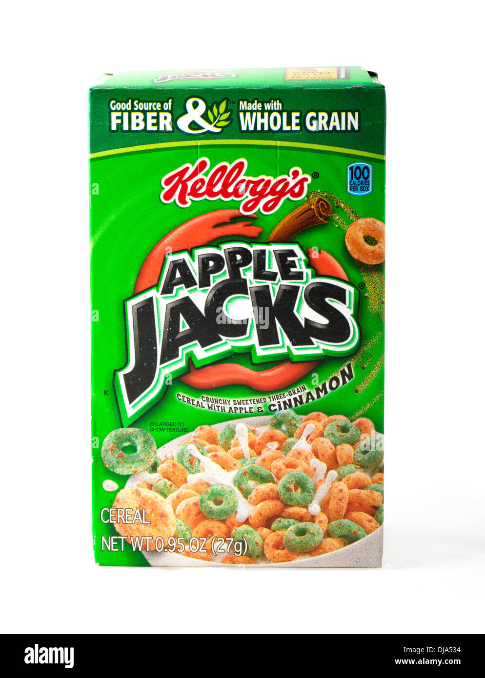 Päckchen von Kellogg's Apple Jacks Frühstück Getreide aus einem Fun Pak, USA Stockfoto