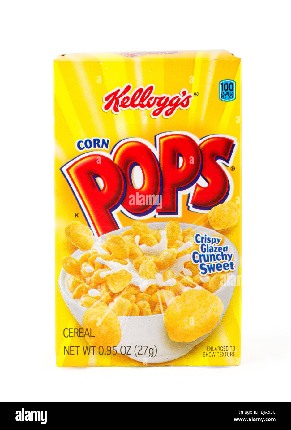 Päckchen von Kellogg's Corn Pops Müsli aus einem Fun Pak, USA Stockfoto