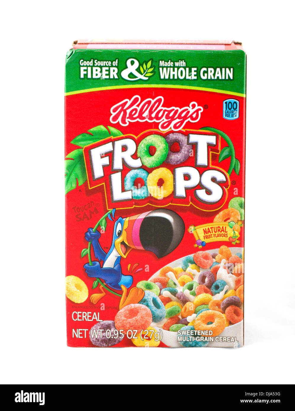 Päckchen von Kellogg's Froot Loops Frühstücks-Cerealien aus einem Fun Pak, USA Stockfoto
