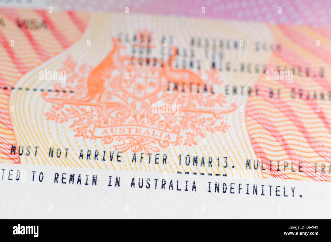 Ständigen Wohnsitz Visum für Australien: ein Aufkleber in einem Reisepass Stockfoto