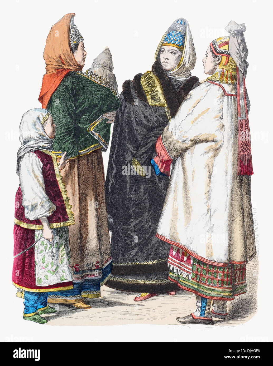 17. Jahrhundert XVII to18th Jahrhundert XVIII russische Damen der Torschko und Riazan Winter Kostüm Stockfoto