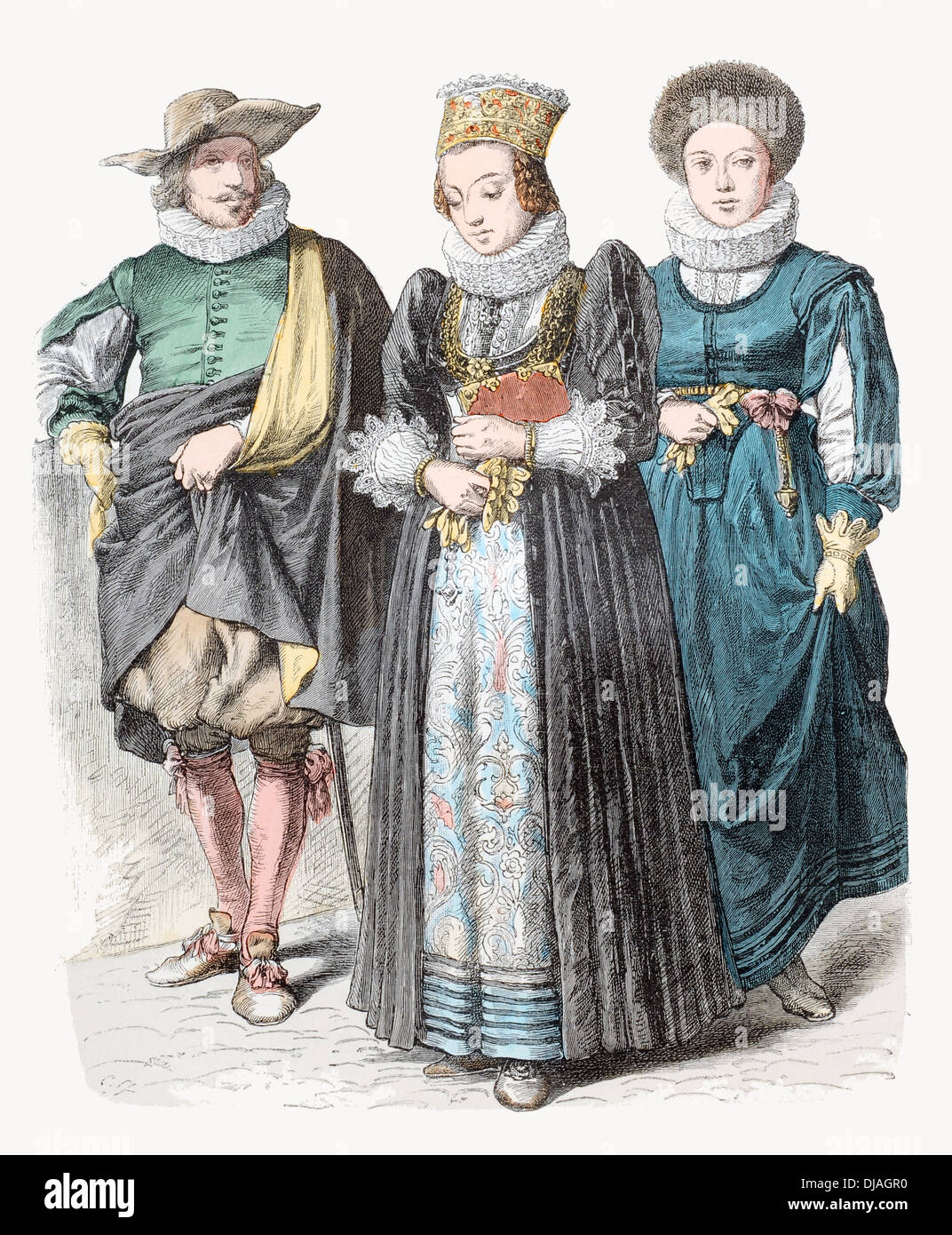 17. Jahrhundert Kostüm Schweizer XVII der jungen Stadt Mann und Mädchen mit  einer Braut im Vordergrund Stockfotografie - Alamy