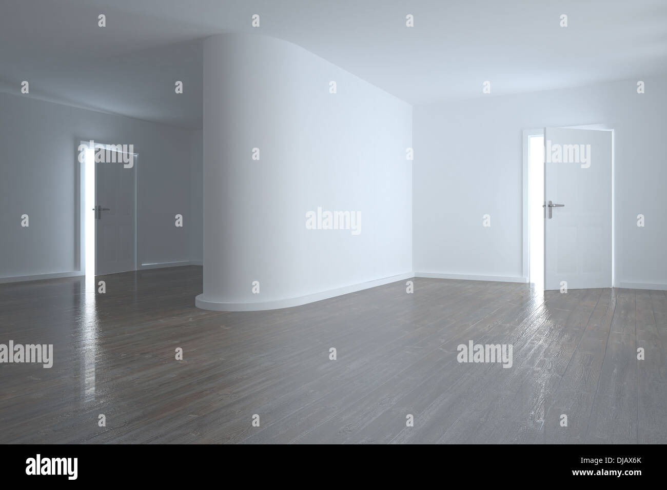 Helles Zimmer mit weißen Wänden Stockfoto