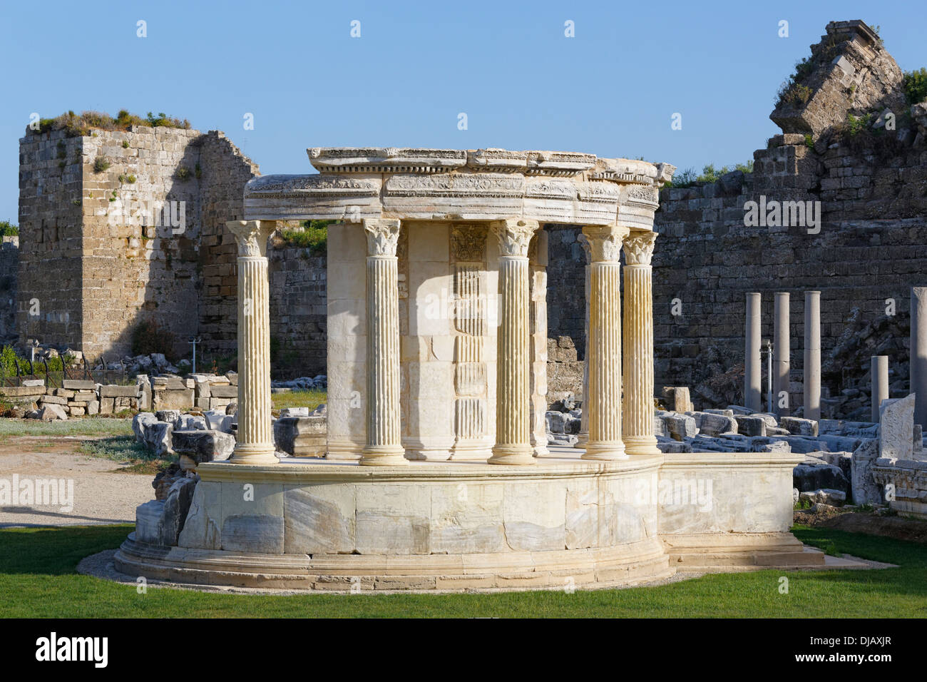 Tempel der Tyche, antiken Stadt Side, Pamphylien, Provinz Antalya, Türkei Stockfoto