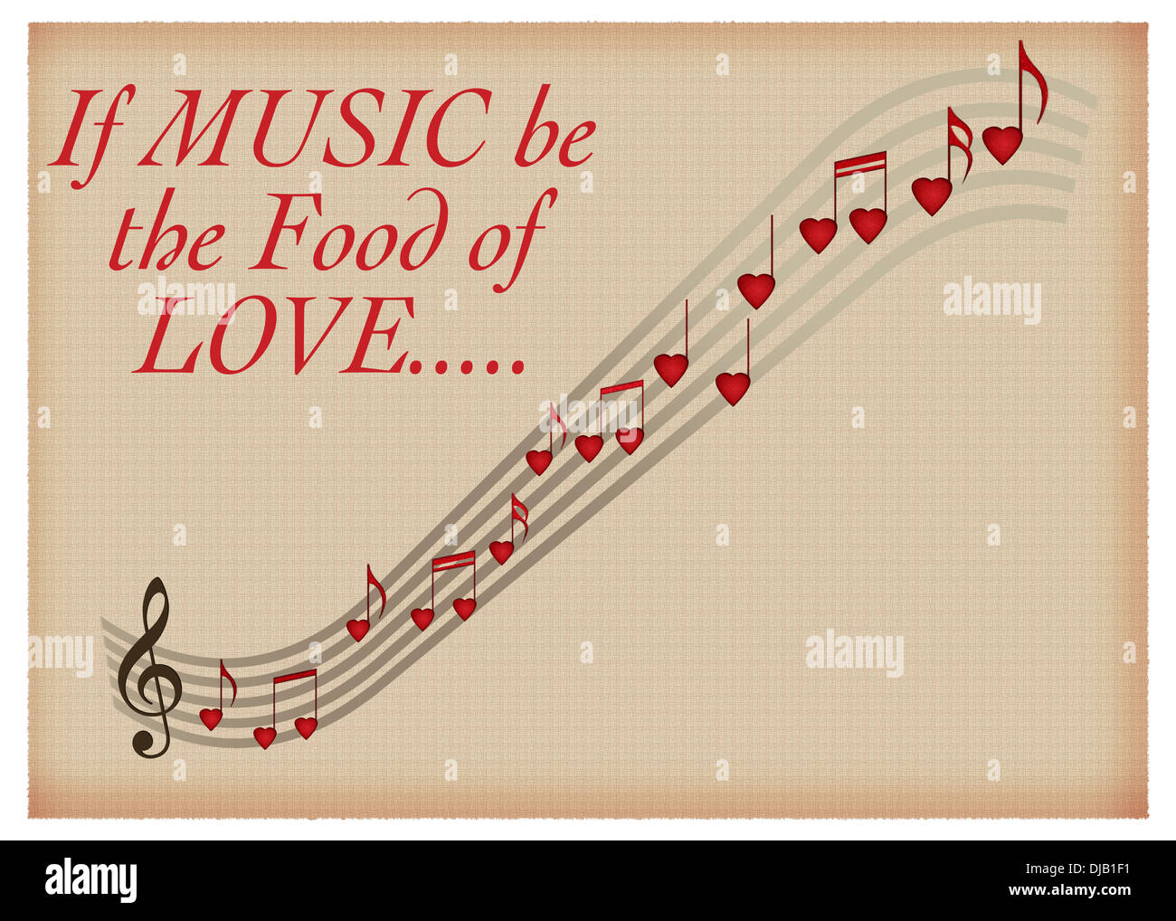 Wenn Musik der Liebe Nahrung ist, spielen auf... oder vielleicht mein Valentin sein Stockfoto