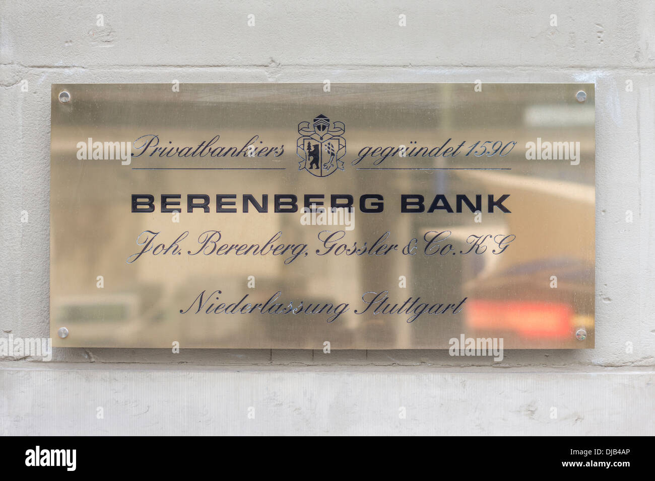Typenschild der Niederlassung Stuttgart  berenberg Bank  Bankiers, Stuttgart, Baden-Württemberg, Deutschland Stockfoto