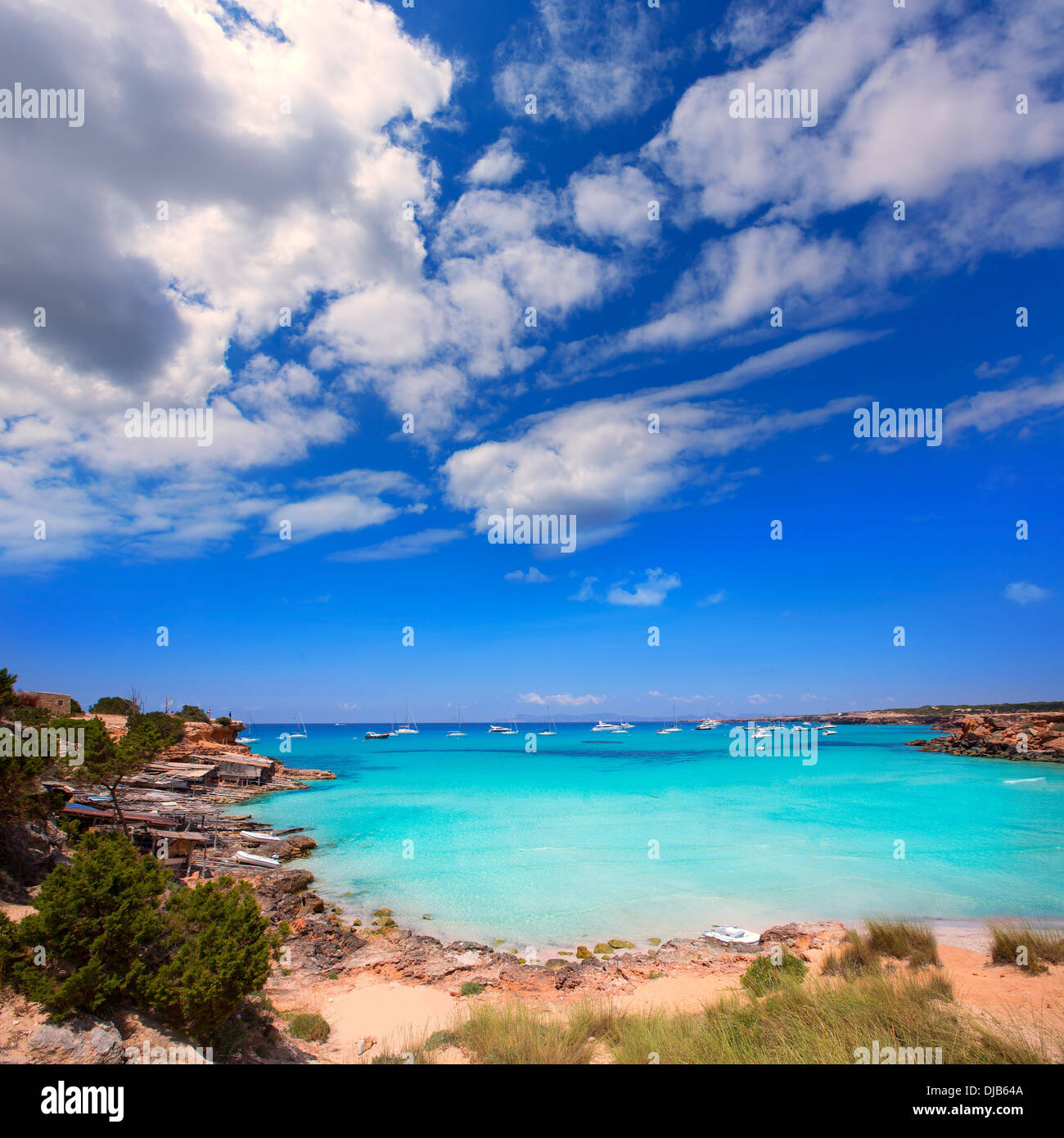 Formentera Cala Saona Beach, einem der besten Strände in der Welt in der Nähe von Ibiza Stockfoto