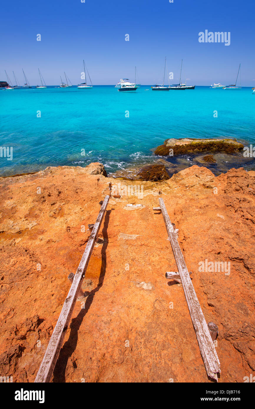 Formentera Cala Saona Beach, einem der besten Strände in der Welt in der Nähe von Ibiza Stockfoto