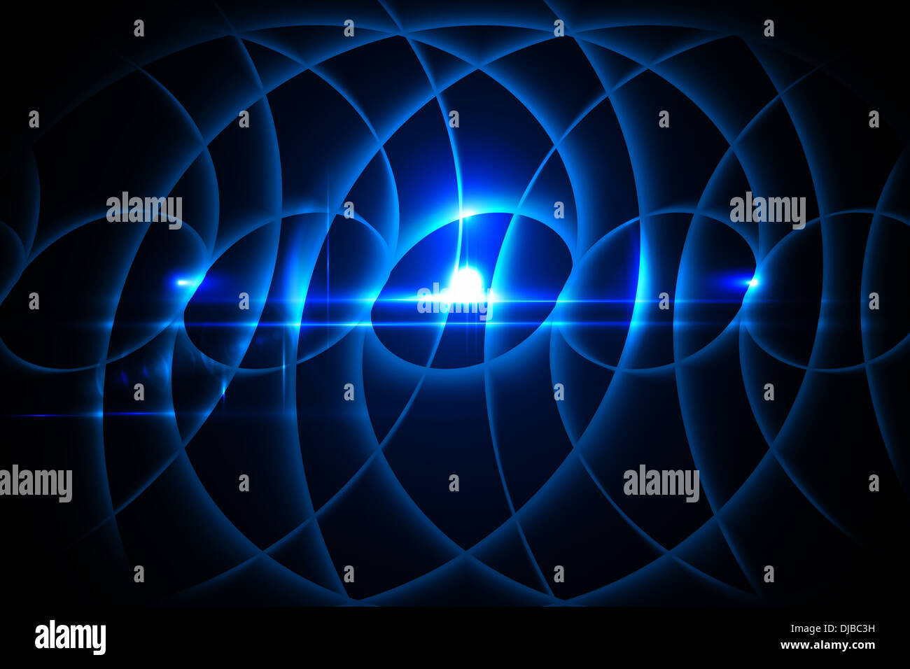 Leuchtende blaue Muster auf schwarzem Hintergrund Stockfoto