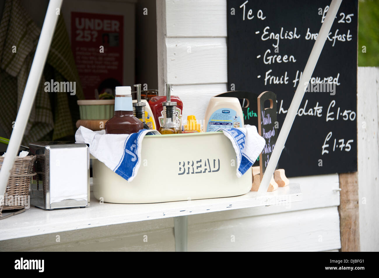 Englisch Essen Café Brot bin Zeichen traditionelle malerische Stockfoto