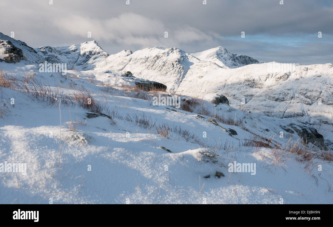 Blick vom Buachaille Etive Beag Stob Coire Sgreamhach und Stob Coire Nan man, Bidean Nam Bian, Winter, Glencoe Stockfoto