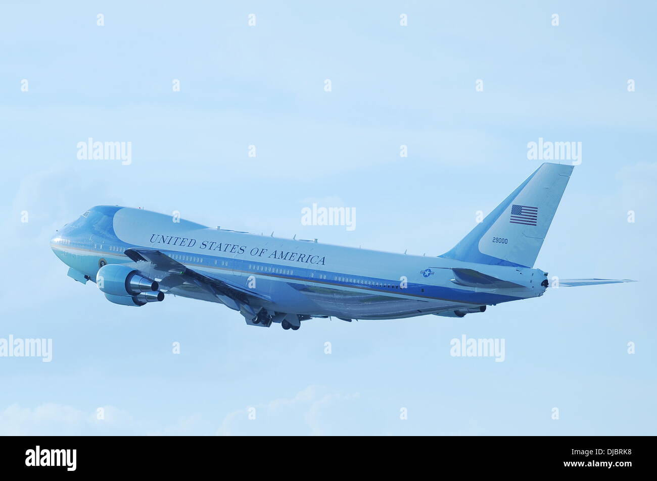 Air Force One, mit US-Präsident Barack Obama an Bord, Abfahrt West Palm Beach International Airport nach einer Kampagne Rallye West Palm Beach, Florida - 09.09.12 Stockfoto