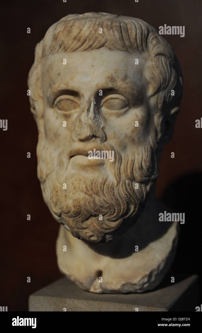 Sophokles (497-406 v. Chr.). Büste. Griechischen Tragedian. Marmor. Römische Kopie des 1. Jahrhunderts nach einem griechischen Original des 4. Jahrhunderts v. Chr.. Stockfoto