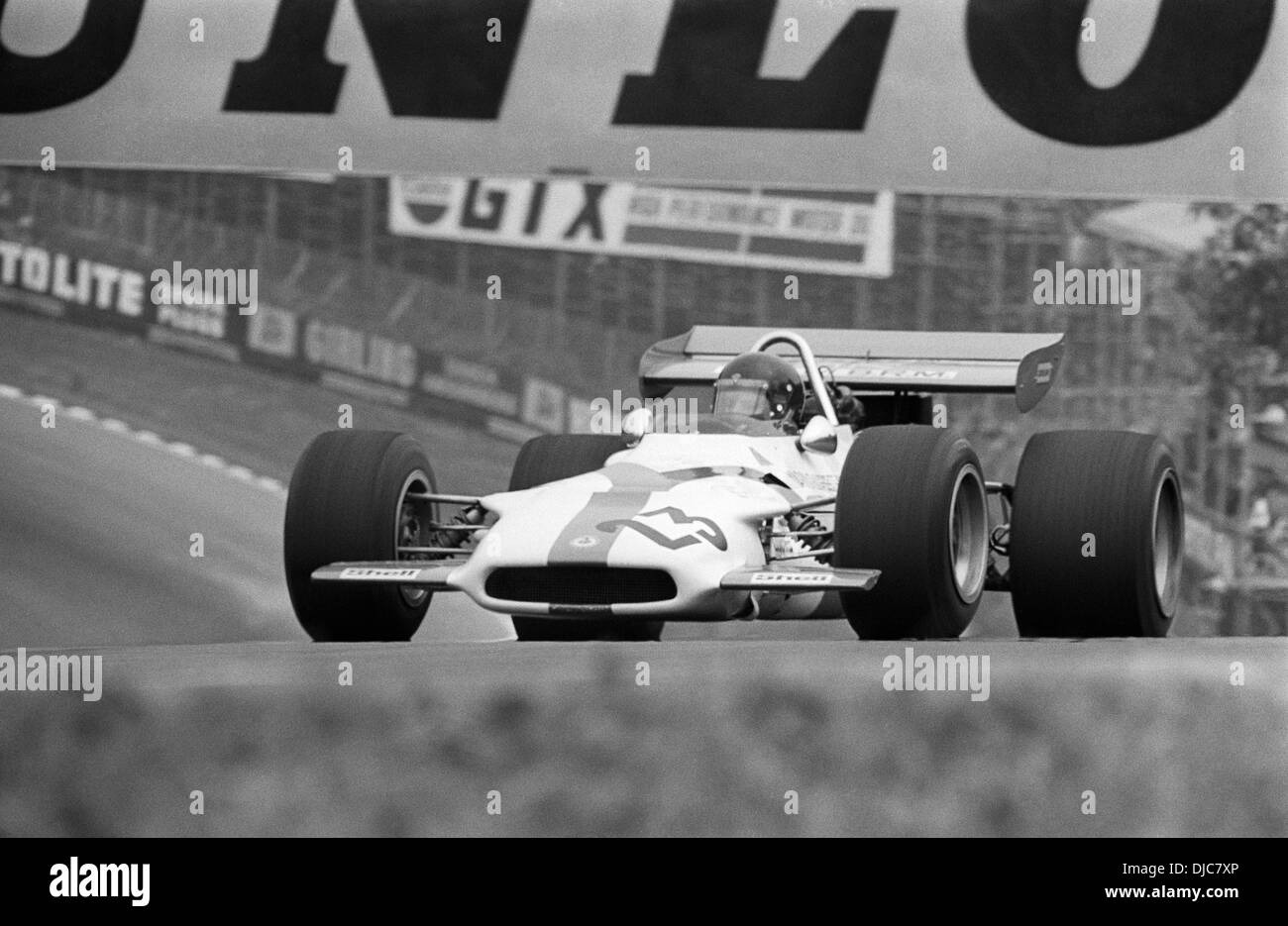 Jackie Oliver in einem BRM P153 Eingabe des Druiden Hill Haarnadel in der Grand Prix von Großbritannien, Brands Hatch, England 18. Juli 1970. Stockfoto