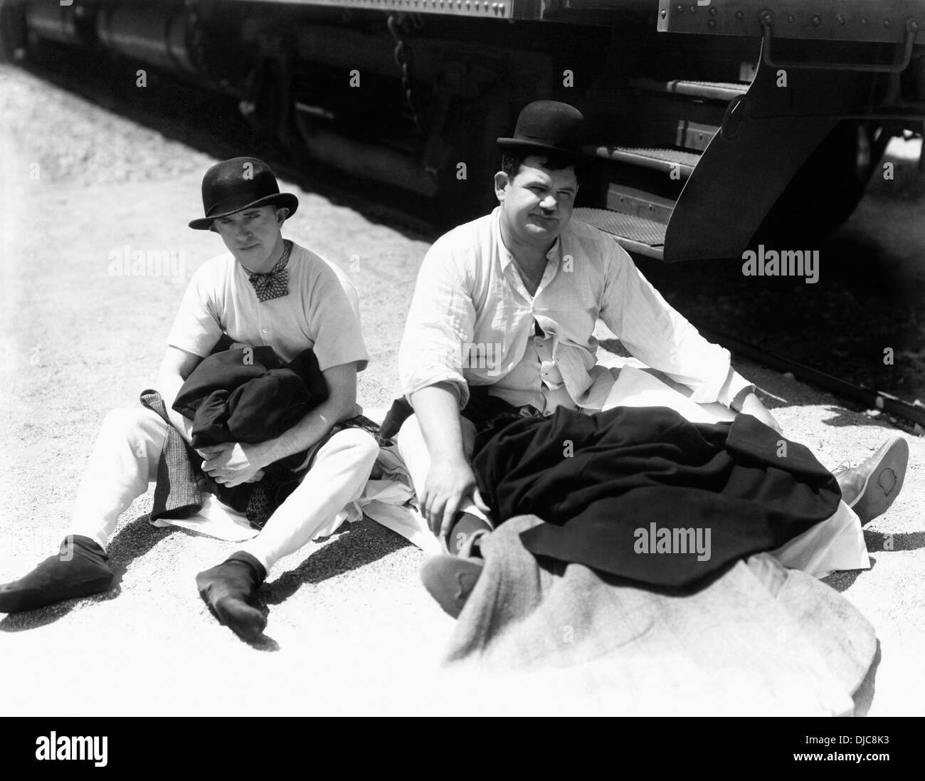 Oliver Hardy und Stan Laurel am Set des Films, Berth Marks, 1929 Stockfoto