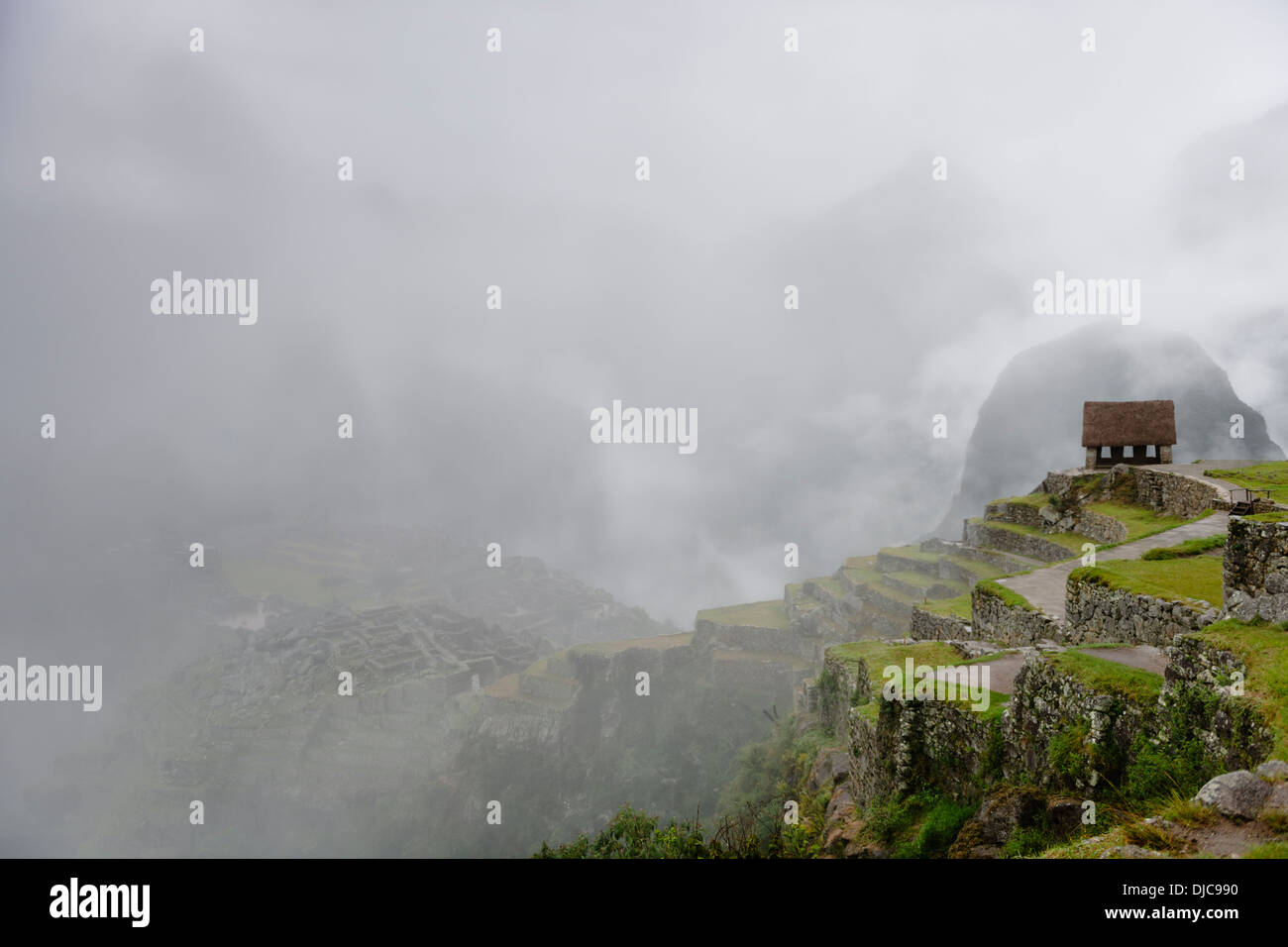 Blick von der alten Inca Stadt Machu Picchu in der Region von Cusco-Peru. Stockfoto