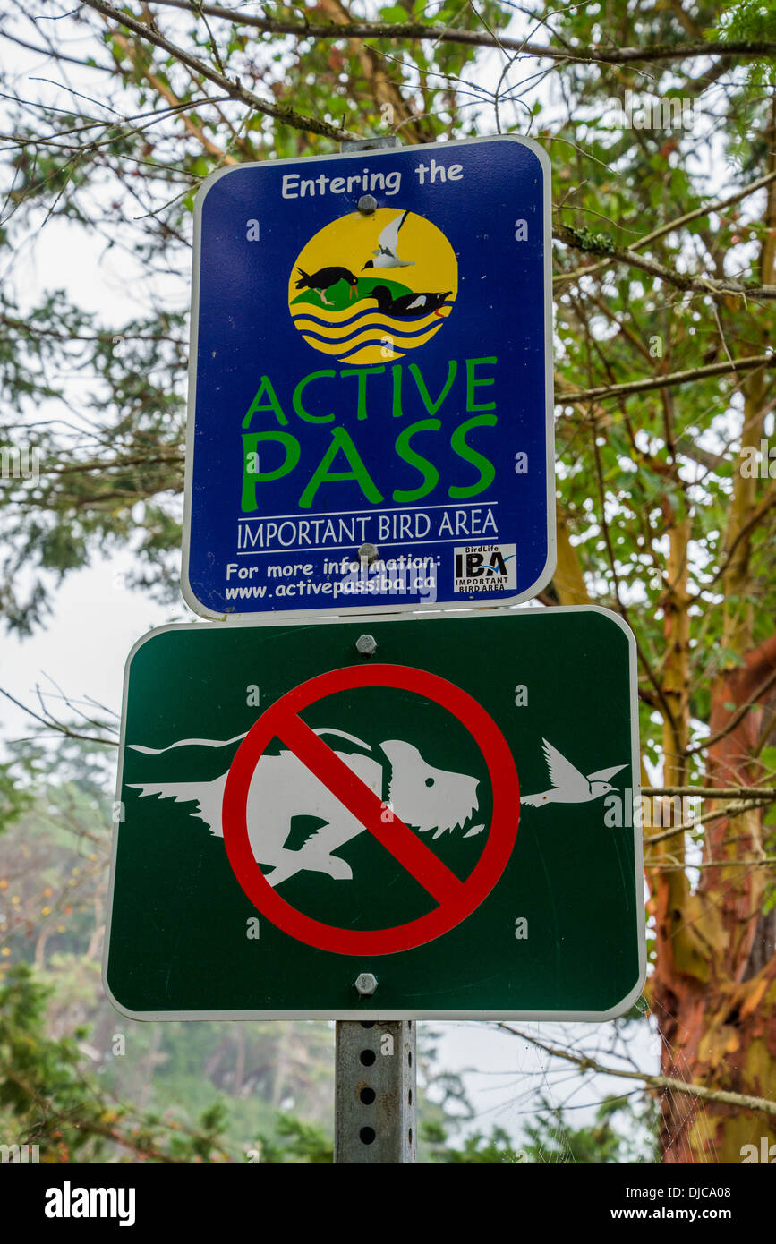 Important Bird Area Zeichen, Active Pass Küstenlinie, Galiano Island. British Columbia, Kanada Stockfoto