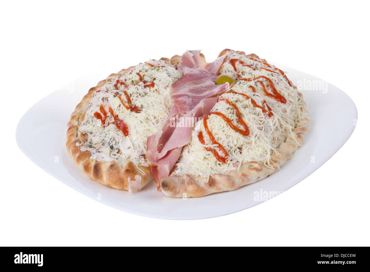 italienisches Essen genannt Calzone auf weißen Teller Stockfoto