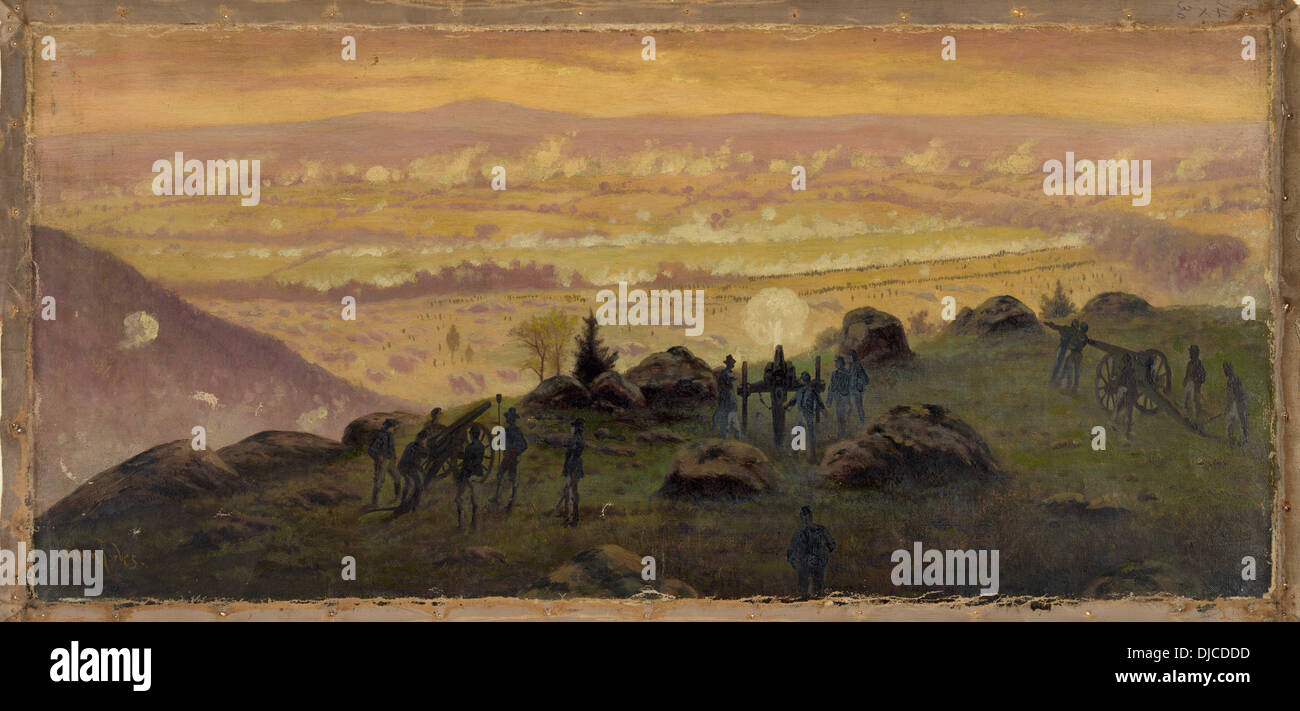 Blick vom Gipfel des Little Round Top 19:30 3. Juli 1863 während der Schlacht von Gettysburg, USA Bürgerkrieg Stockfoto