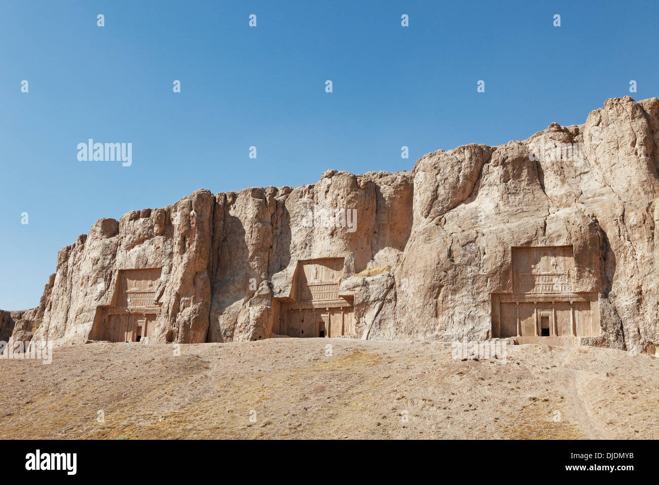 Rock-Gräber von Darius II, Artaxerxes I und Darius i., Naqsh-e Rostam, Provinz Fars, Persien, Iran Stockfoto