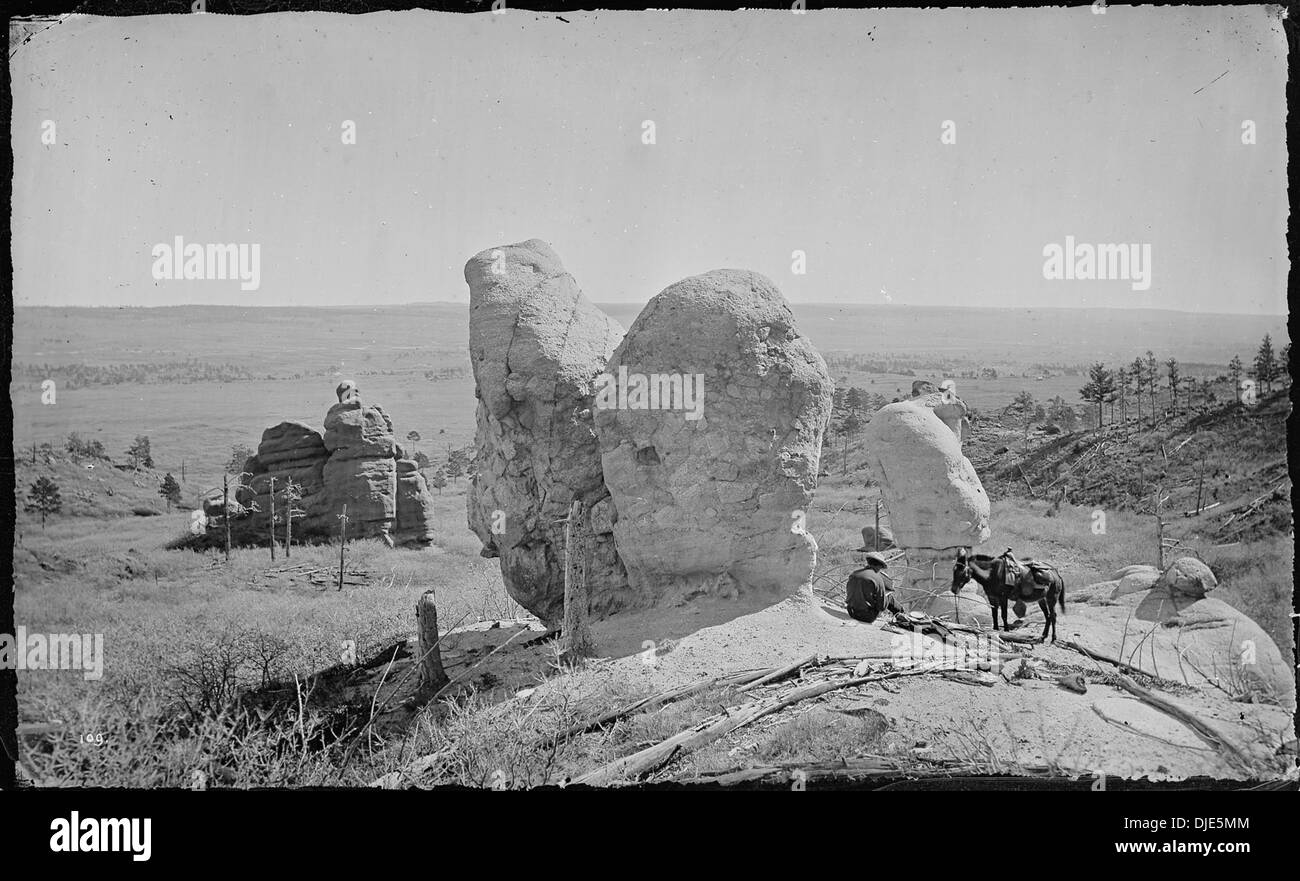 Dieses Bild zeigt ein Konglomerat großer, eckiger Granitmassen entlang des Westufers des Monument Creek, ein geologisches Merkmal, das für seine einzigartigen Felsformationen bekannt ist. Stockfoto