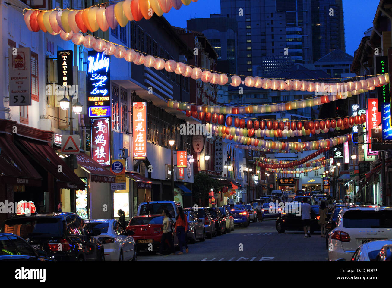 Singapur china-Stadt, Laternen-Straße, Nachtleben in china-Stadt, Singapur Stockfoto