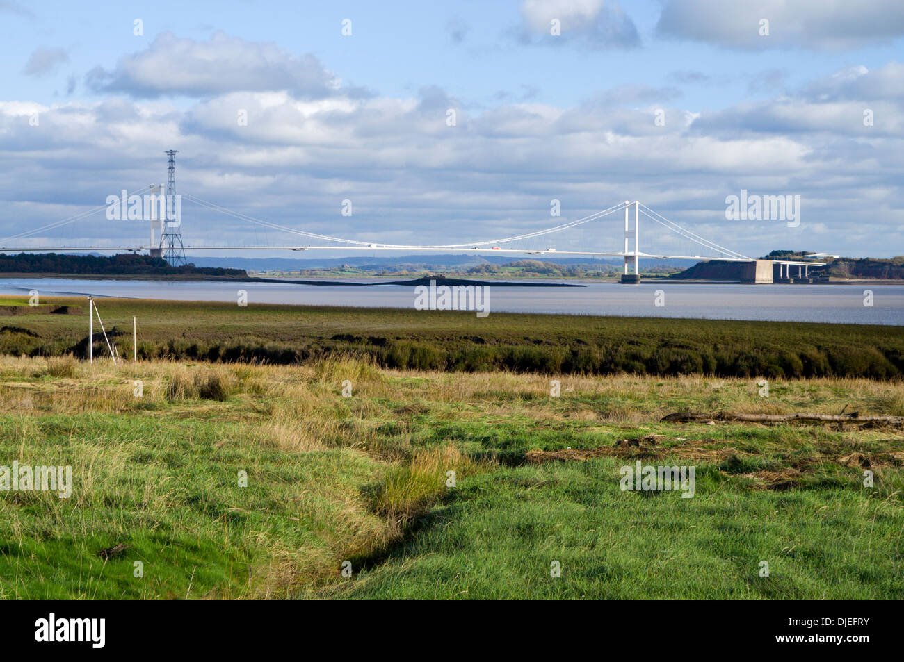 Ersten Severn Brücke von Wales Coast Path nahe Chepstow, Monmouthshire, South Wales. Stockfoto