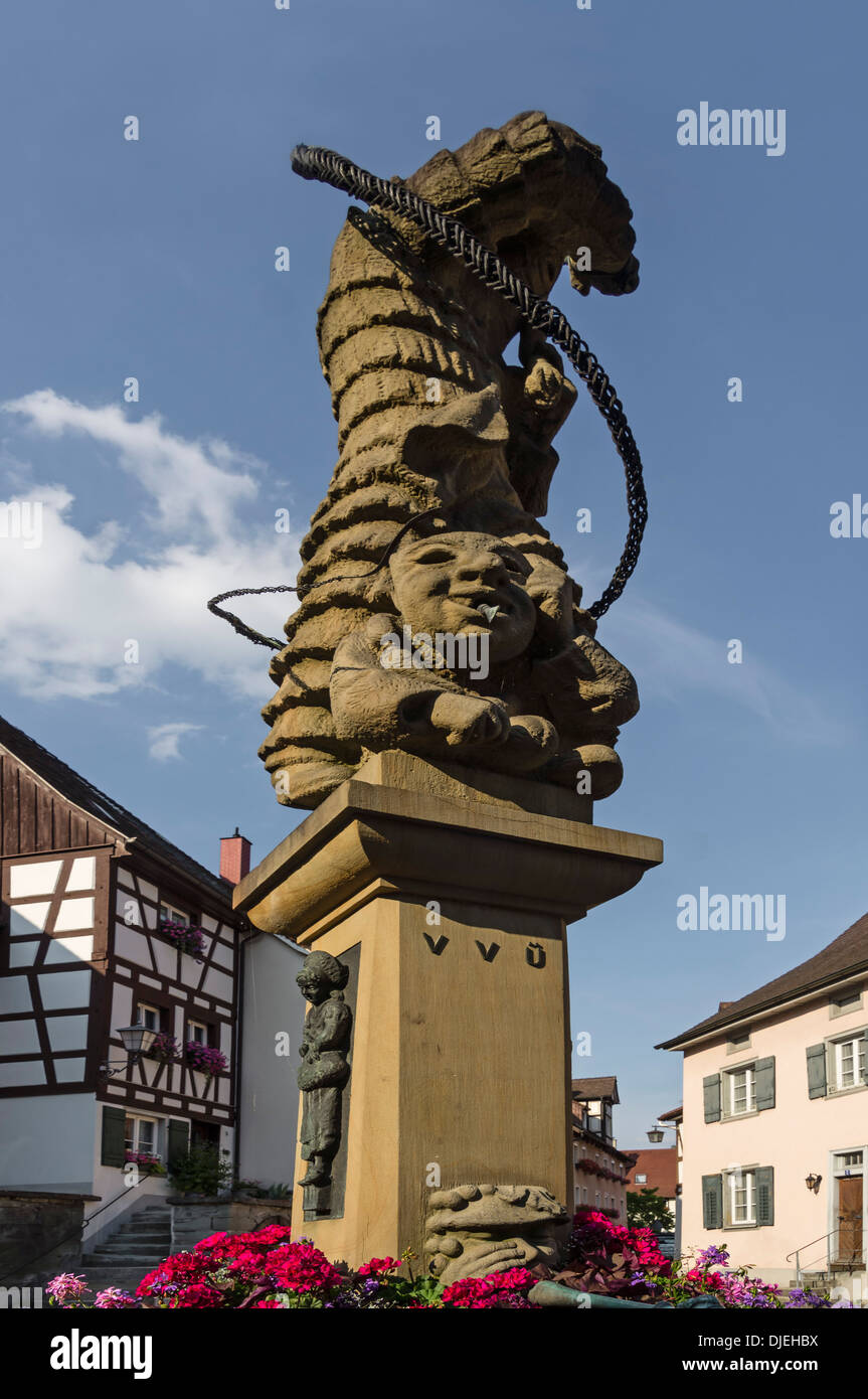 Brunnen im alten Stadt Zentrum von Überlingen, Baden-Württemberg, Deutschland, Europa Stockfoto