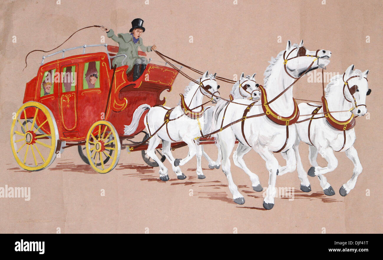 Abbildung von Pferd und Kutsche Stockfoto