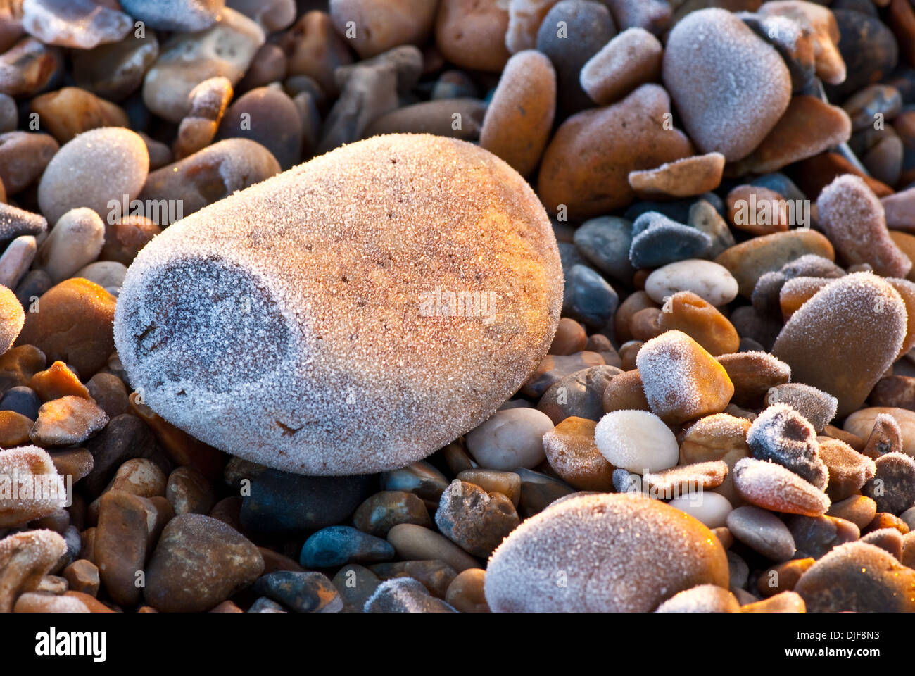 Mattierte Kieselsteine am Strand Stockfoto