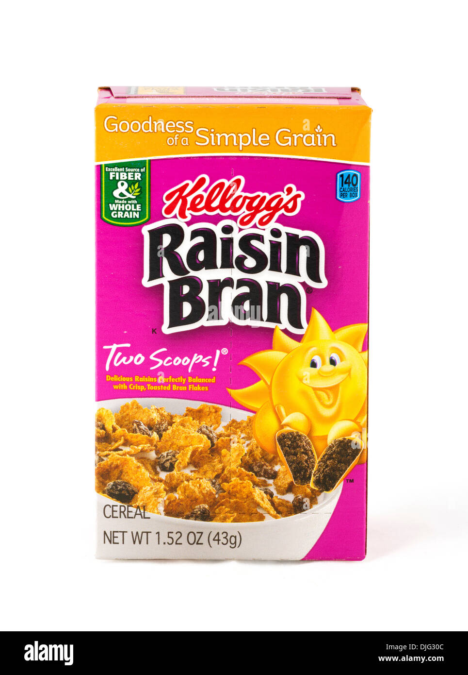 Kleine Packung Kellogg Rosine-Kleie-Frühstücks-Cerealien aus einem Variety Pack, USA Stockfoto