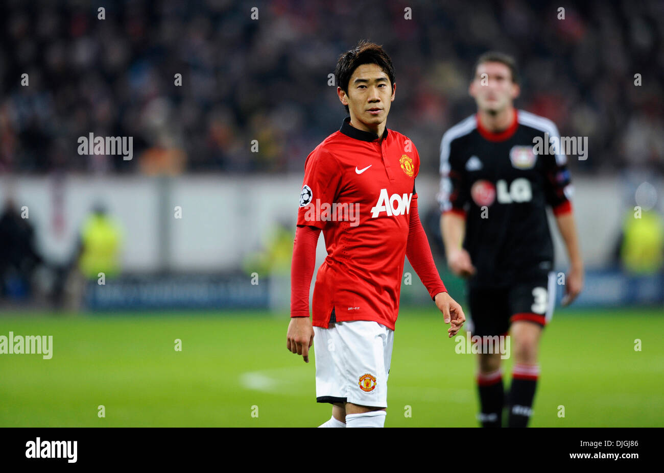 BayArenea, Leverkusen, Deutschland am 27. November.2013, Football UEFA Champions-League, Saison 2013/14 Gruppenphase, Spieltag 5, Bayer 04 Leverkusen - Manchester United 0:5---Shinji Kagawa (ManU) Credit: Kolvenbach/Alamy Live-Nachrichten Stockfoto