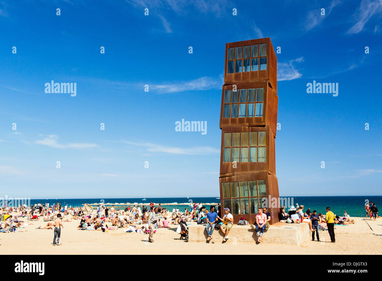 Rebecca Horn Skulptur La Barceloneta Strand, Barcelona, Spanien, Europa Stockfoto