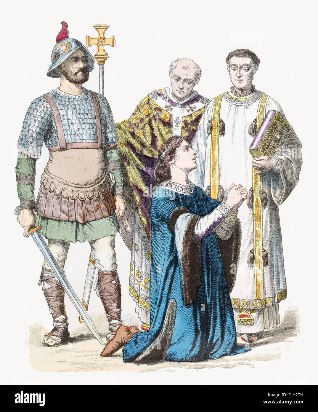 Priester des 7. Jahrhunderts VII bis 8. Jahrhundert VIII karolingischen Soldat und Bittsteller Stockfoto