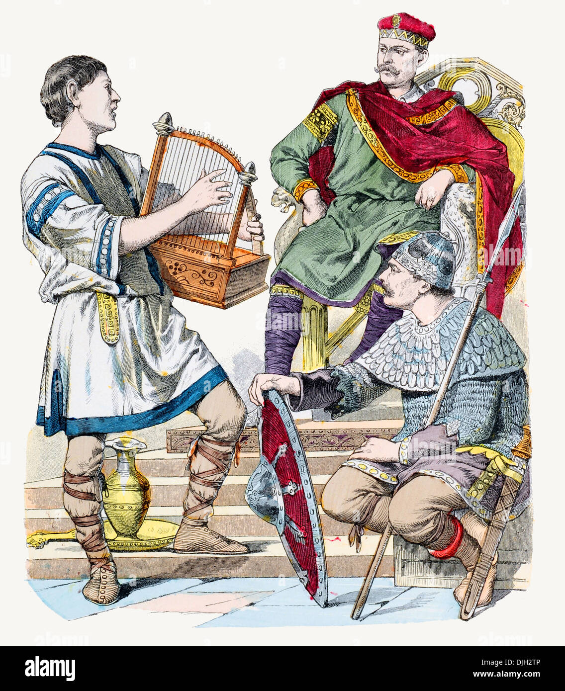 7. Jahrhundert VII bis 8. Jahrhundert VIII karolingischen Musiker König und Soldat Stockfoto