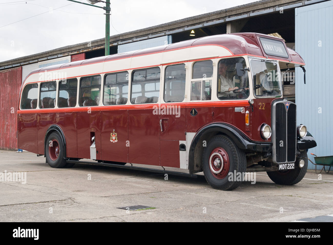 Der Trolleybus Museum Belton Straße Sandtoft Doncaster South Yorkshire DN8 5SX, England. Oldtimer bus Stockfoto