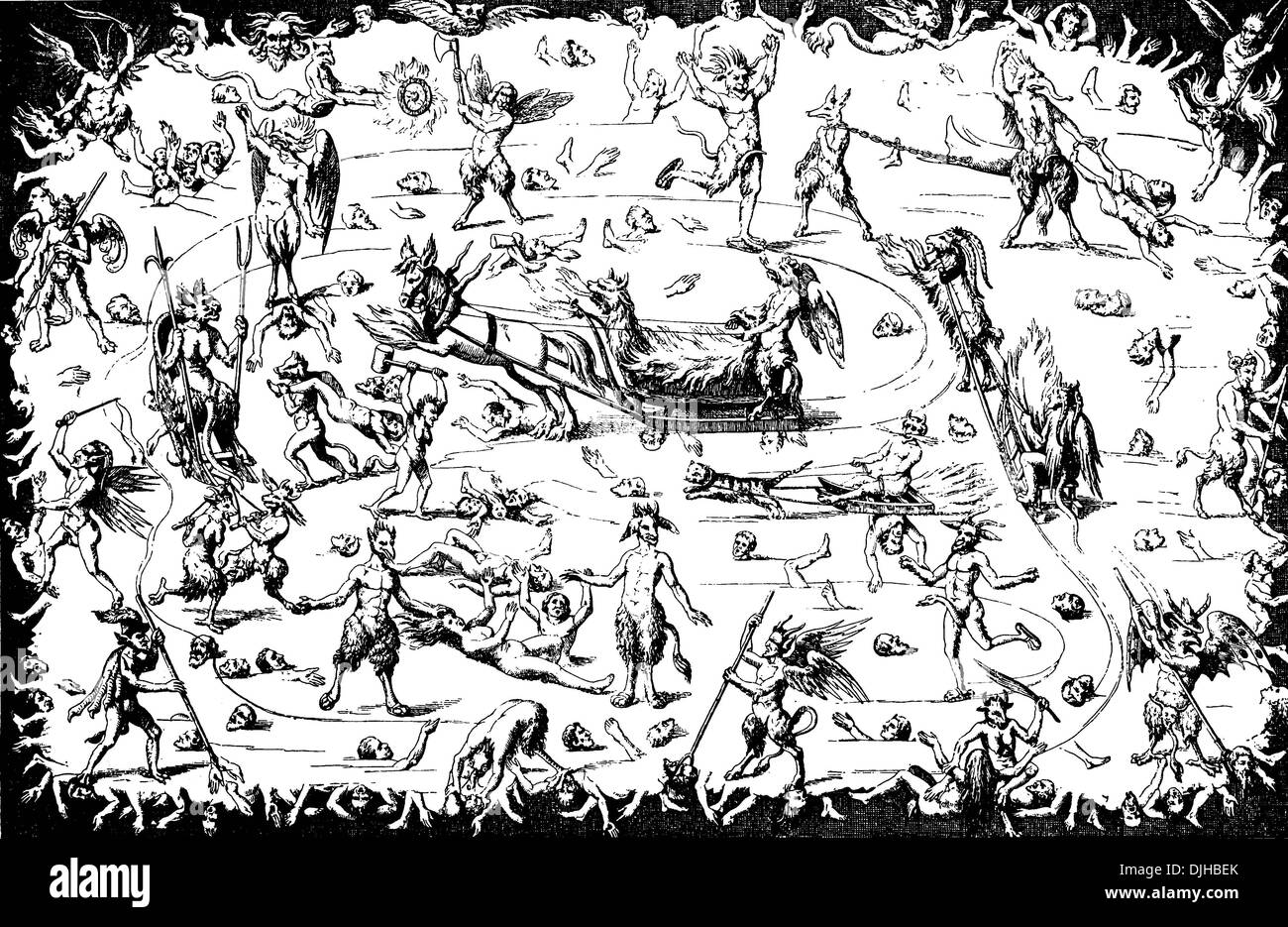 Die Qualen der Hölle, die eisige Hölle, Kupferstich aus dem 16. Jahrhundert Stockfoto