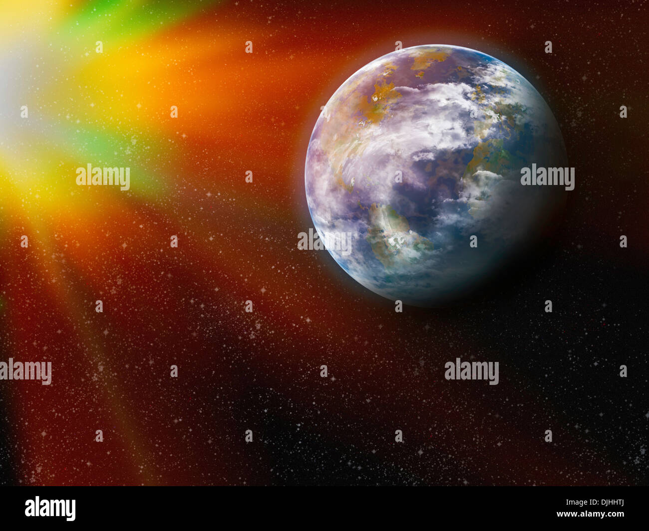 Erde aus dem Weltraum mit Nord- und Südamerika. Detailliertes Bild. Stockfoto