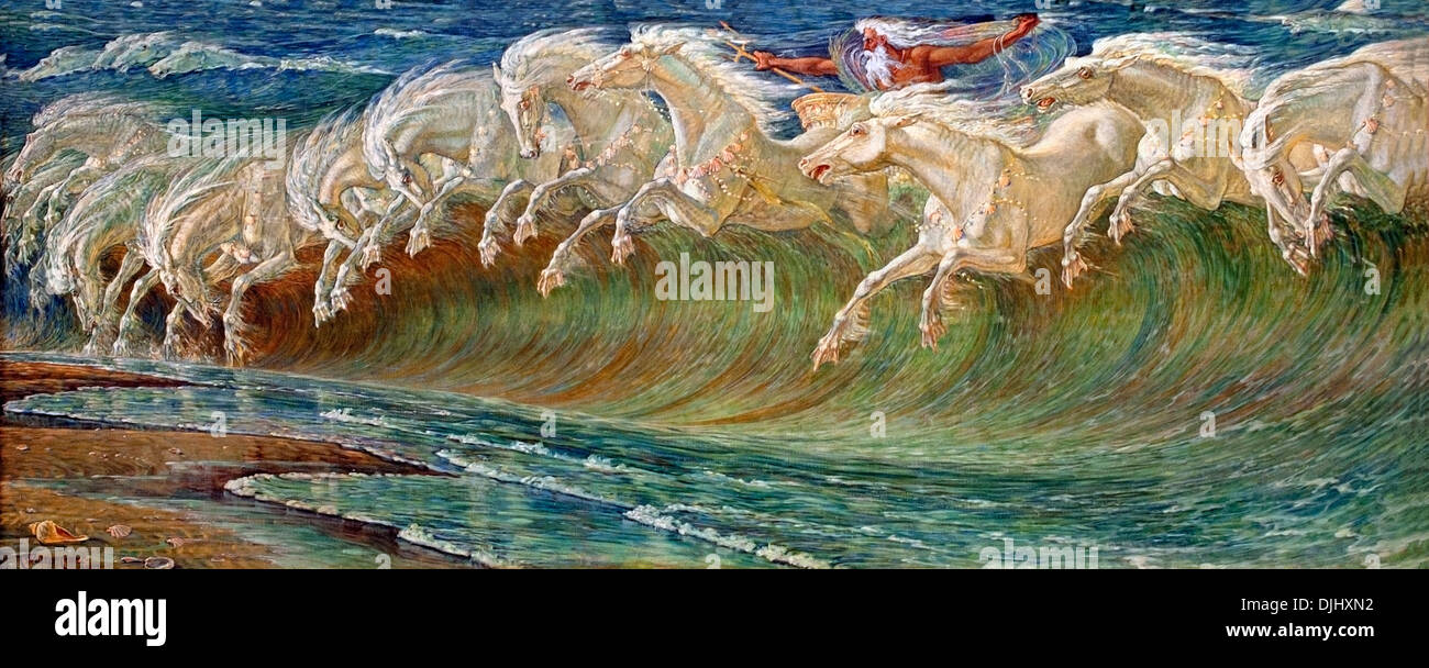 Neptuns Pferde 1892 Walter Crane 1845-1915 Englisch England Großbritannien (Neptun römischer Gott des Süßwassers und des Meeres) Stockfoto