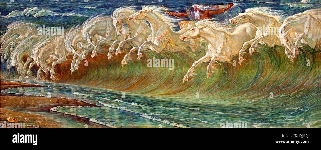 Neptuns Pferde 1892 Walter Crane 1845-1915 Englisch England Großbritannien (Neptun römischer Gott des Süßwassers und des Meeres) Stockfoto