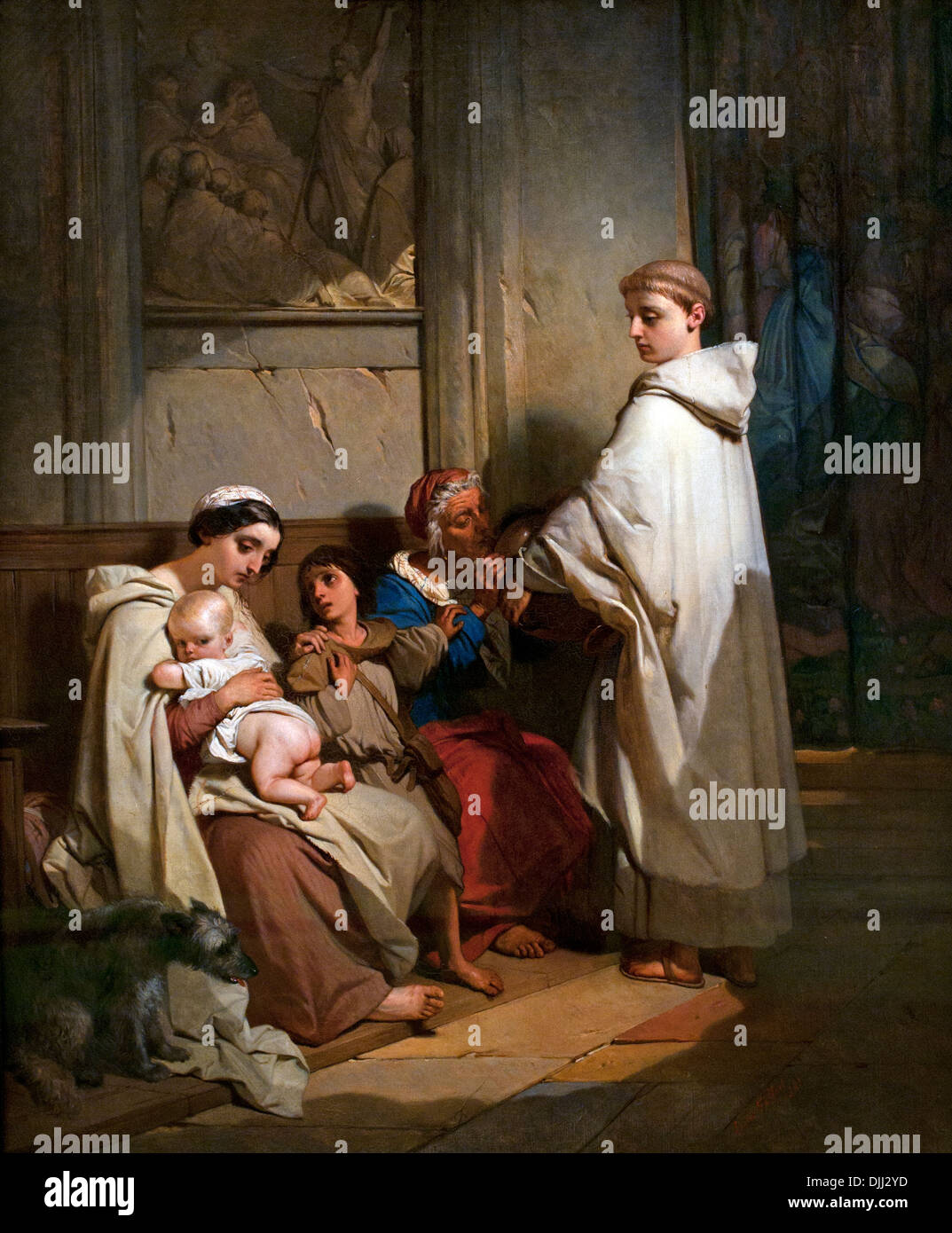 Mönch, die Ernährung der Armen (1845) LOUIS GALLAIT (1810-1887) Belgien Belgien Stockfoto