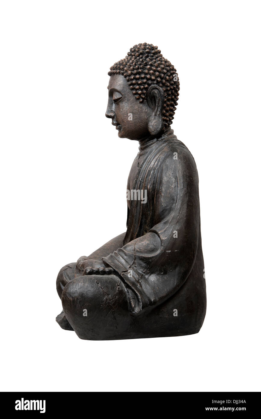 Bronze-Buddha-Statue in weiß mit Beschneidungspfad isoliert Stockfoto