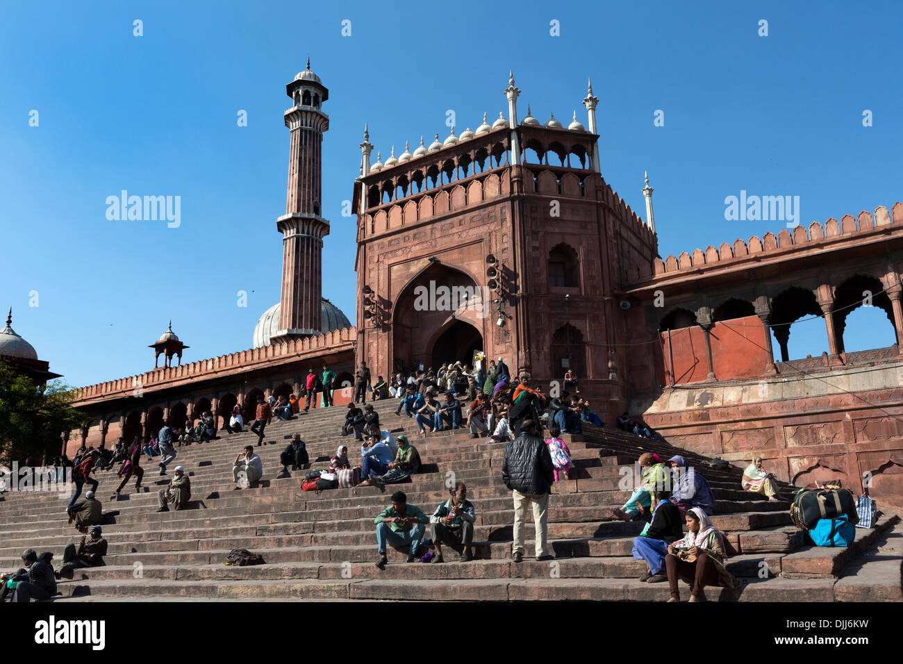 Fassade der Jama Masjid oder Freitags-Moschee, eine der größten Moscheen in Indien. Stockfoto